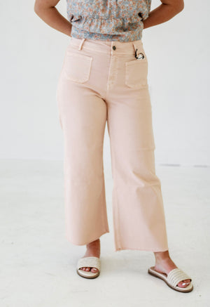 Summer Breeze Chic Cropped Wide Leg with Front Pocket in Spanish Villa