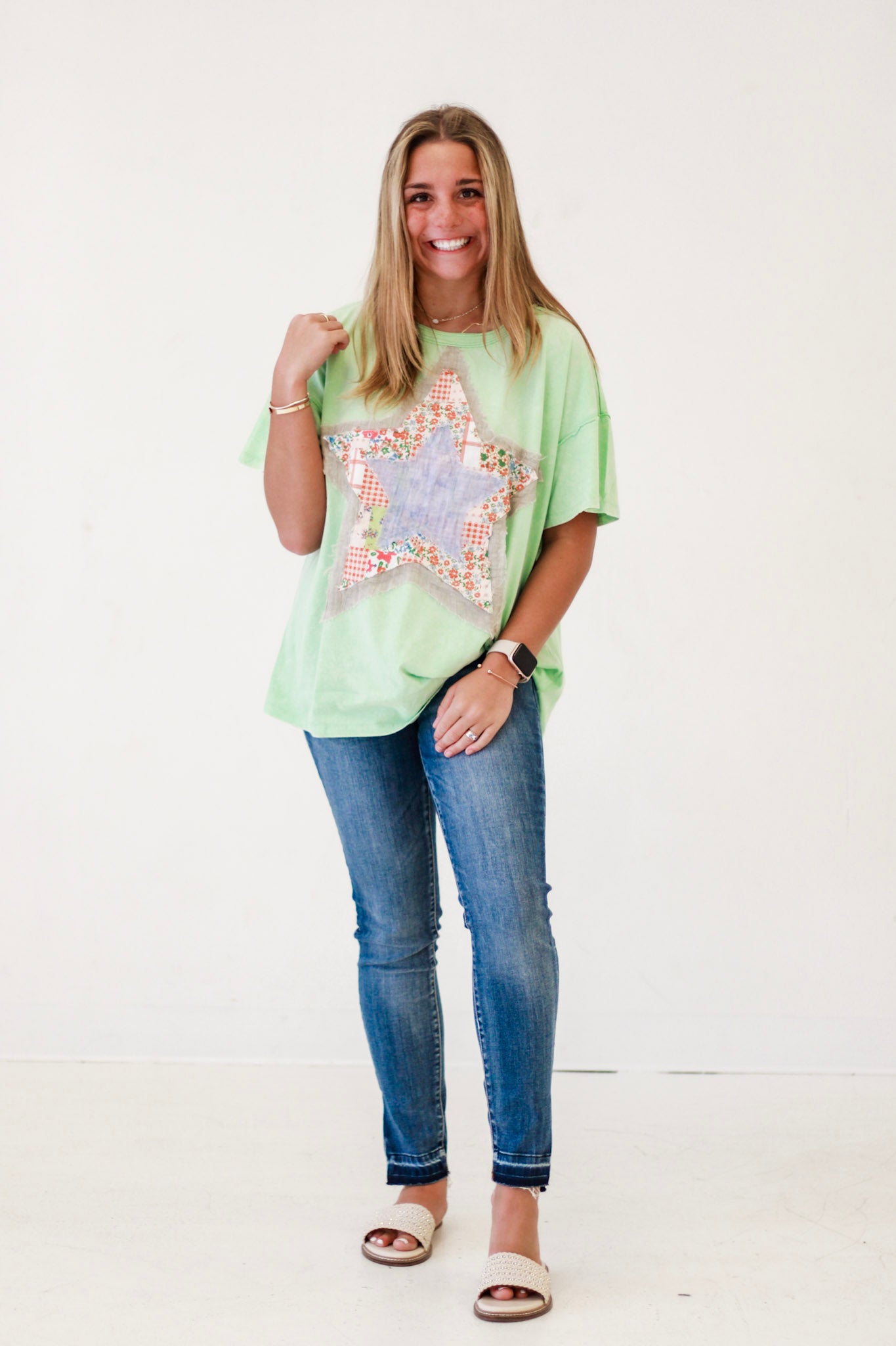 Happy Places Patchwork Star Top in Mint