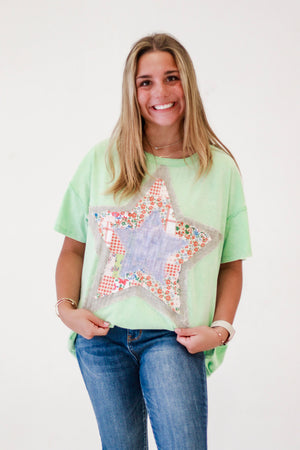 Happy Places Patchwork Star Top in Mint