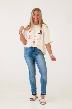 Better in Boots Patchwork Top in Oatmeal