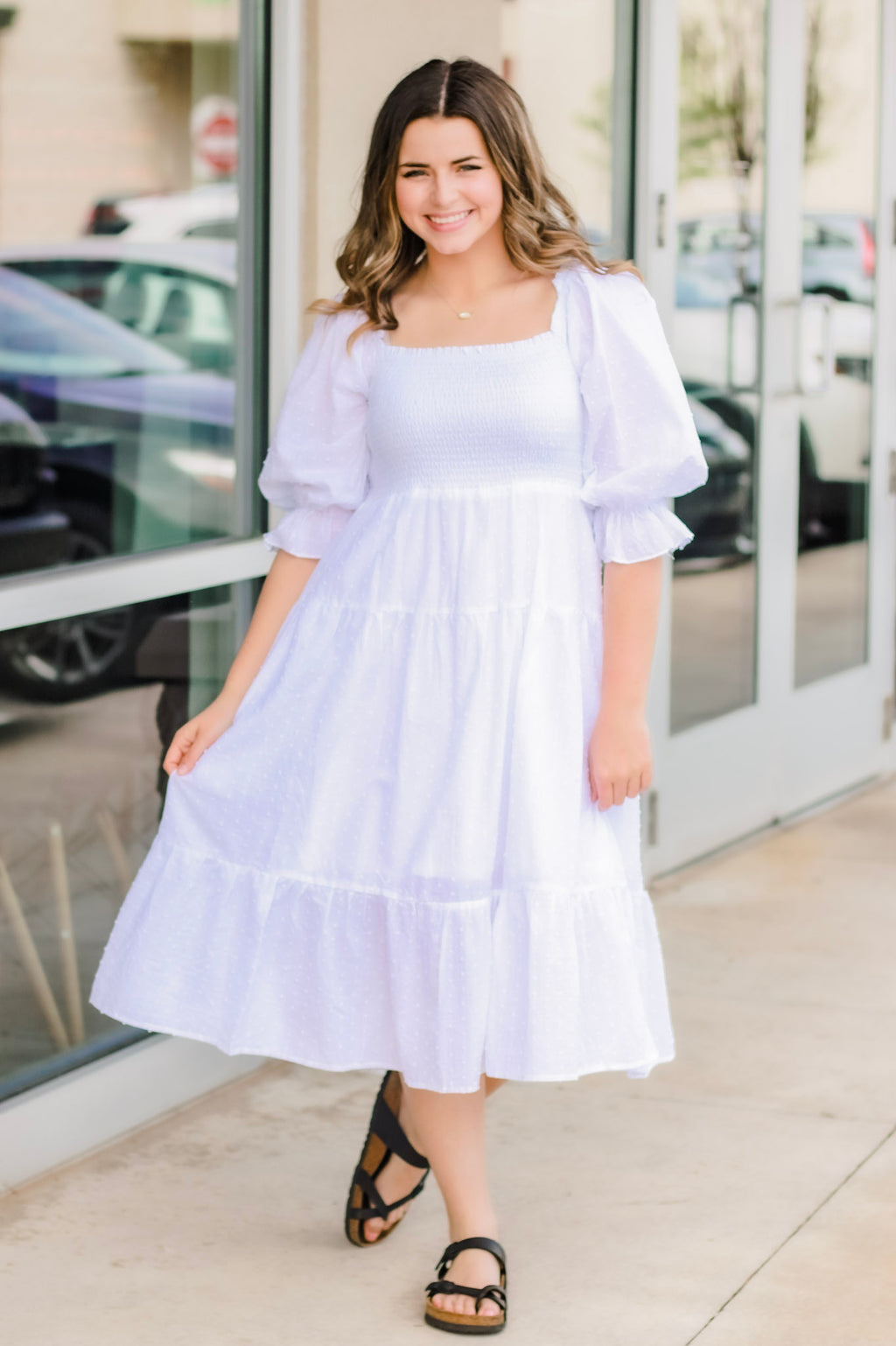 caroline midi dress LEO LIN - Caroline Lace Short Sleeves Midi Dress