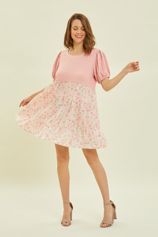 Spring Flare Mini Dress in French Rose
