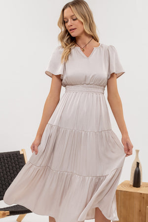 Spring Romance Tiered Midi Dress in Ivory