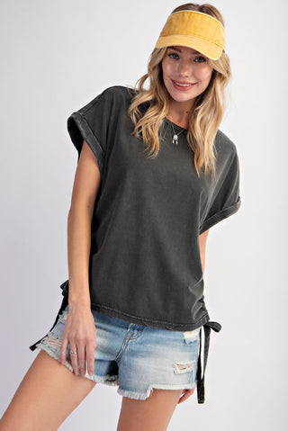 Urban Vibes Mineral Washed Cotton Jersey Top in Black