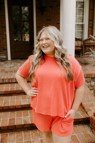Great Days Ribbed Shorts in Coral