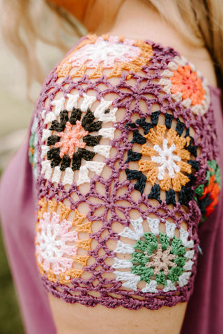 On a Cruise Crochet Sleeve Dress in Purple