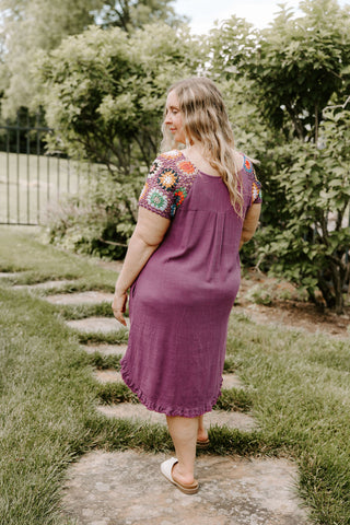 On a Cruise Crochet Sleeve Dress in Purple