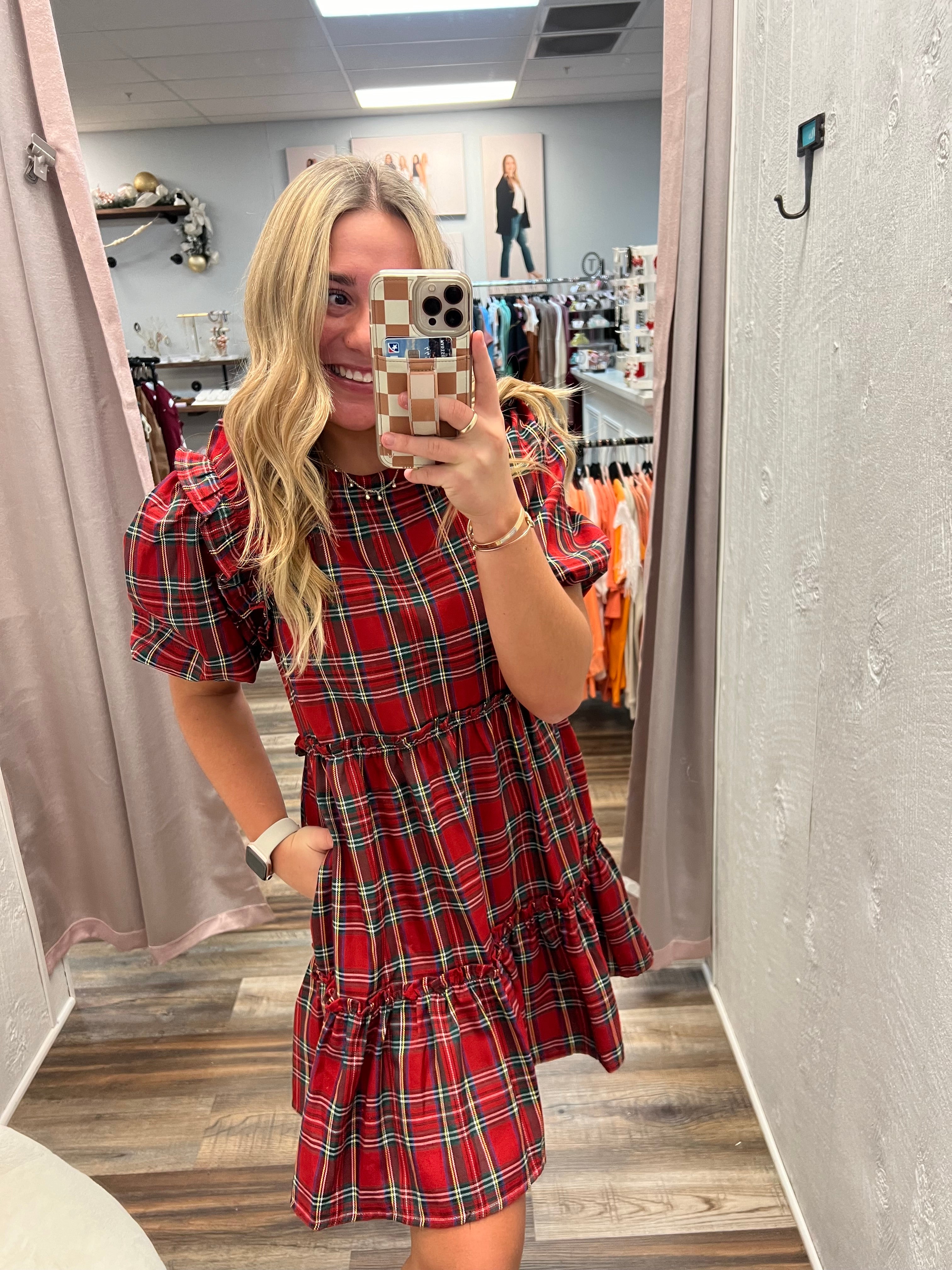 See You on Christmas Eve Plaid Dress in Red See You on Christmas Eve Plaid Dress in Red