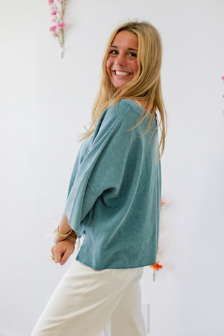 Southern Charm Basic Top in Dusty Blue