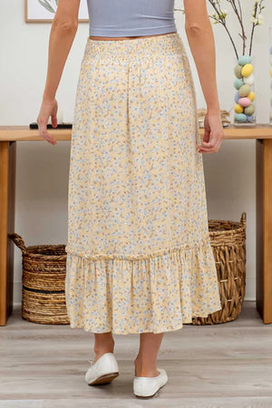 Aurelia Floral Front Slit Midi Skirt in Yellow