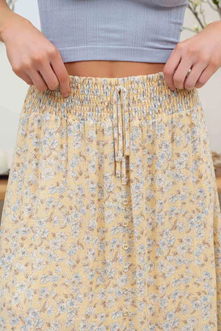 Aurelia Floral Front Slit Midi Skirt in Yellow