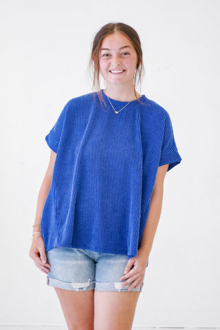 Do You Believe in Love Ribbed Top in Royal Blue