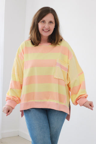 Spring Breeze Striped Pullover in Peach/Yellow
