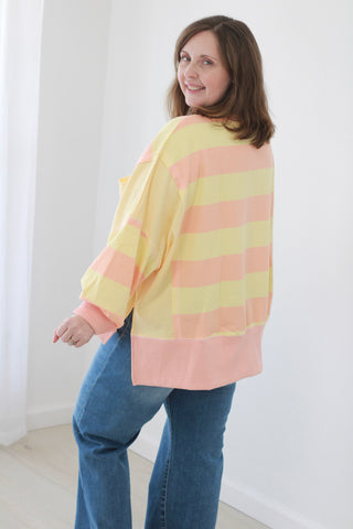 Spring Breeze Striped Pullover in Peach/Yellow