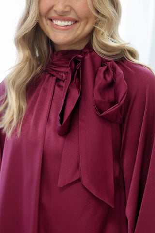 All Tied Up Satin Mini Dress in Plum