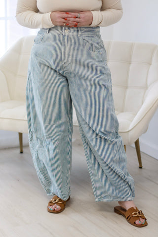 Know Your Worth Striped Barrel Jeans