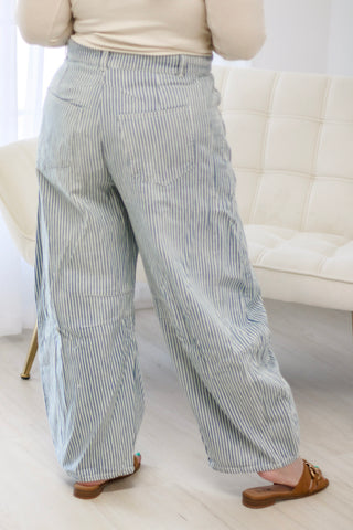 Know Your Worth Striped Barrel Jeans