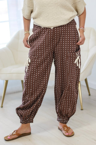 Take a Jog Printed Pants in Brown