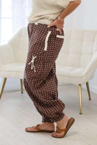 Take a Jog Printed Pants in Brown
