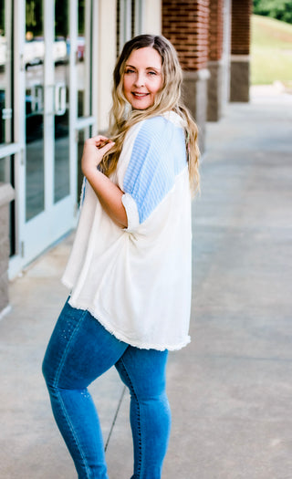 Summer Vacation Striped Detail Linen Top