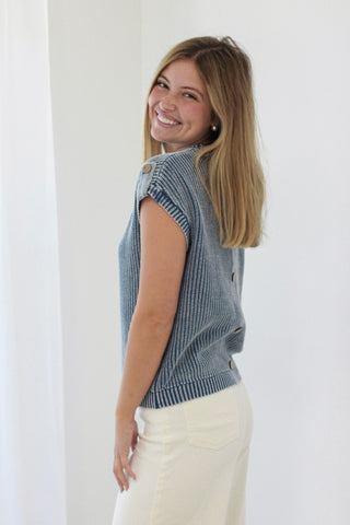 Born for This Washed Navy Knit Top