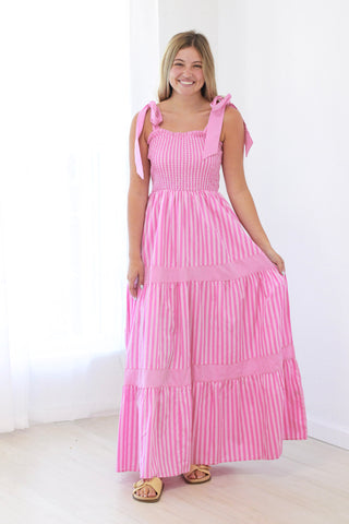 Princess in Pink Striped Maxi Dress