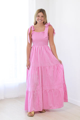 Princess in Pink Striped Maxi Dress
