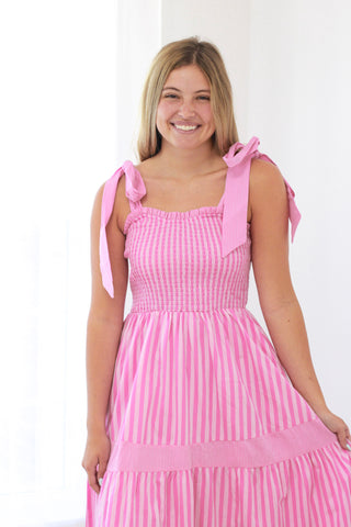 Princess in Pink Striped Maxi Dress
