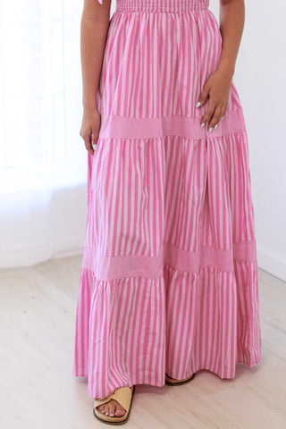 Princess in Pink Striped Maxi Dress
