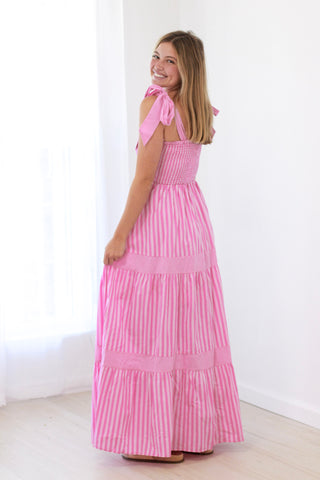 Princess in Pink Striped Maxi Dress