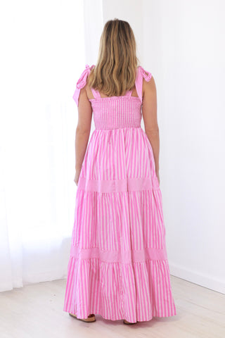 Princess in Pink Striped Maxi Dress