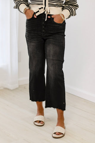 Have It Your Way HW Black Destroyed Wide Leg Crop Judy Blue