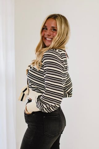 Cream of the Crop Bow Front Striped Sweater