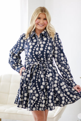 Dancing Flowers Collared Dress