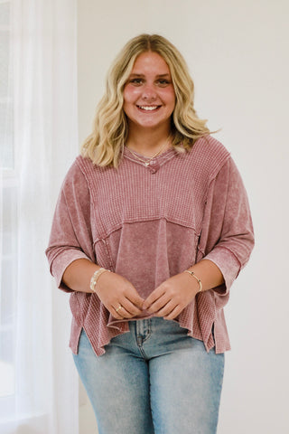 Call You Out Waffle Top in Mauve