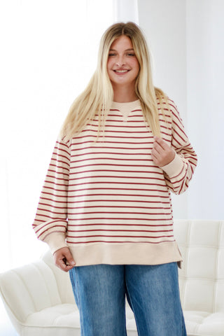 All The Love Striped Oversized Top In Brick/Beige
