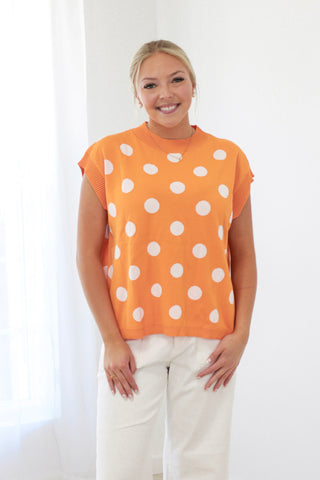 School Spirit Polka Dot Top in Orange/White
