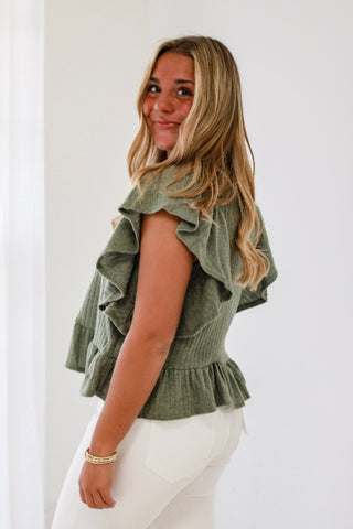 After All Ruffle Top in Olive