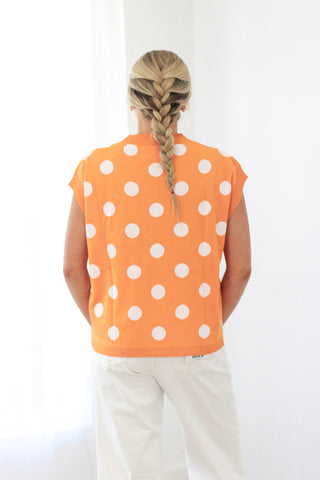 School Spirit Polka Dot Top in Orange/White