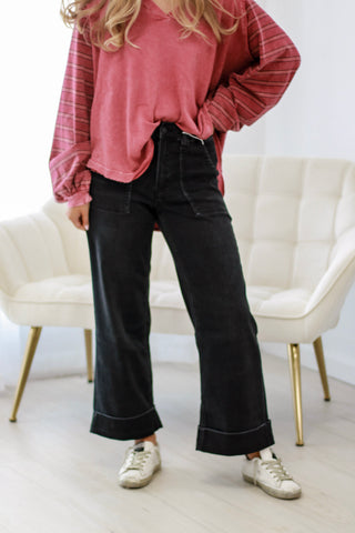 Beyond Basic Baggy Cuffed Faded Black Jean