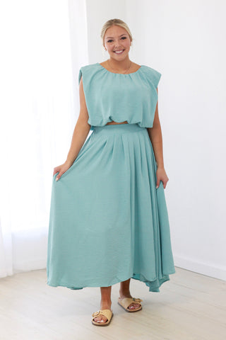 In the Moment Balloon Crop Top in Light Teal