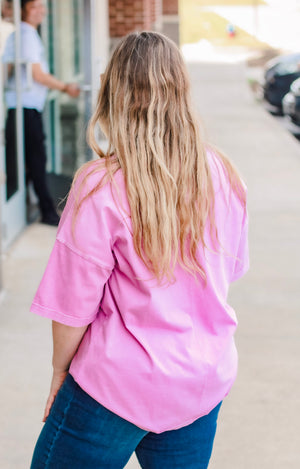 Call Me Casual Faux Pocket Tee in Barbie Pink
