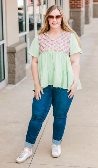 Believe It's True Embroidered Top in Sage