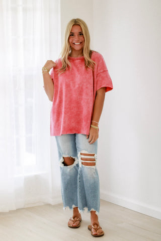 On the Edge of Fall Washed Top in Pink