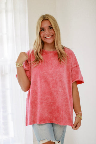 On the Edge of Fall Washed Top in Pink