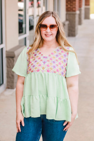 Believe It's True Embroidered Top in Sage