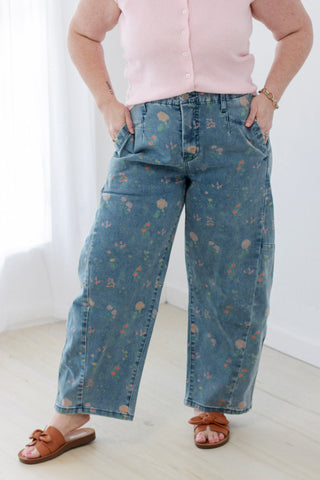 A Floral Daydream Denim Barrel Jeans