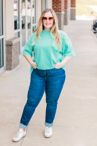 Call Me Casual Faux Pocket Tee in Aqua