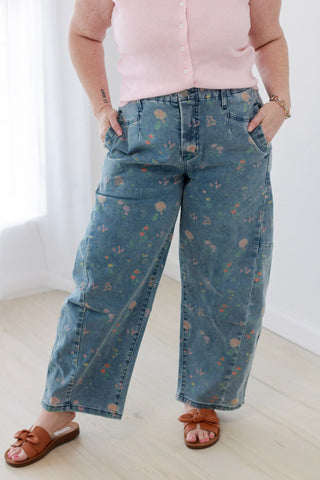 A Floral Daydream Denim Barrel Jeans