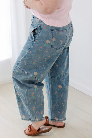 A Floral Daydream Denim Barrel Jeans